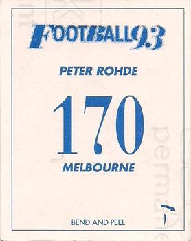 1993 Select AFL Stickers #170 Peter Rohde Back